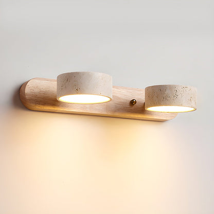 Travertijn Wandlamp Met Houten Basis En Dubbele LED Lichtbron Natuurlijke Steen Design Wandverlichting Voor Slaapkamer Hal En Woonkamer