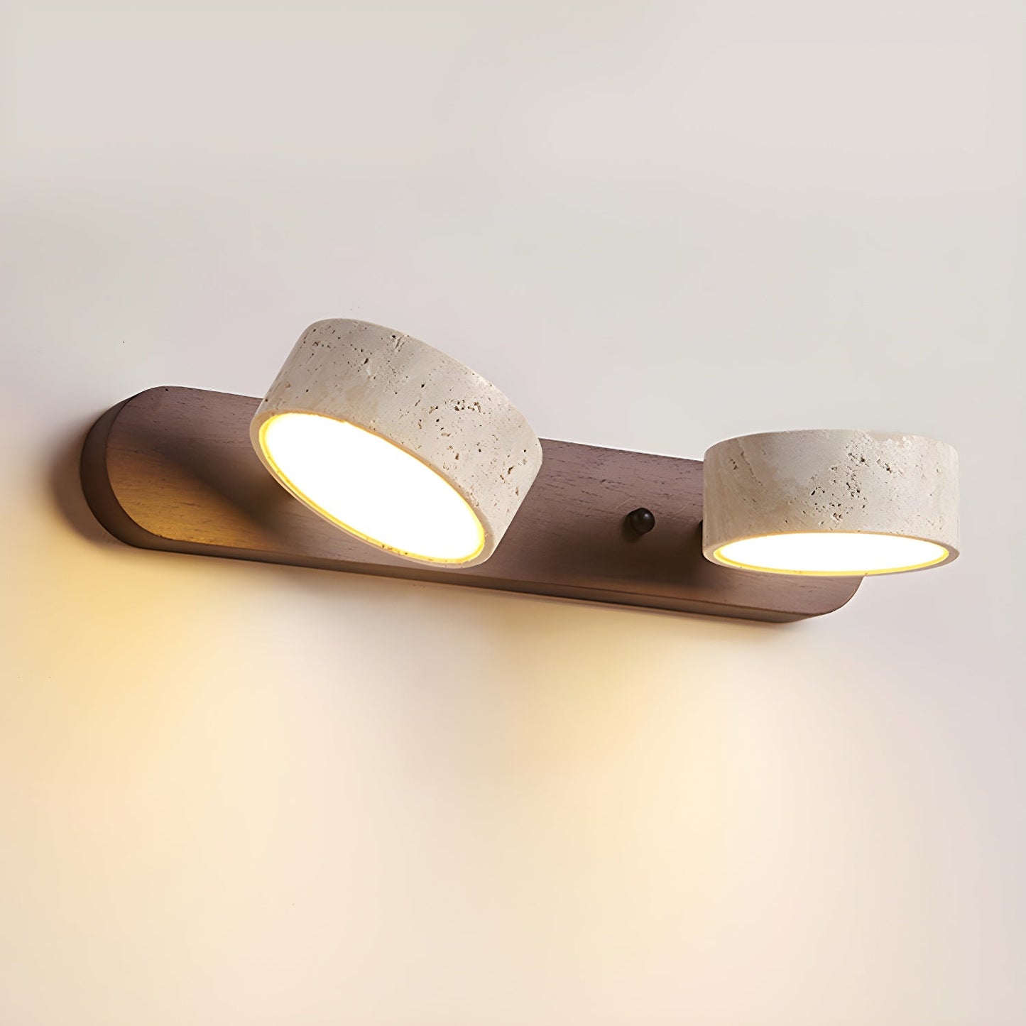 Travertijn Wandlamp Met Houten Basis En Dubbele LED Lichtbron Natuurlijke Steen Design Wandverlichting Voor Slaapkamer Hal En Woonkamer