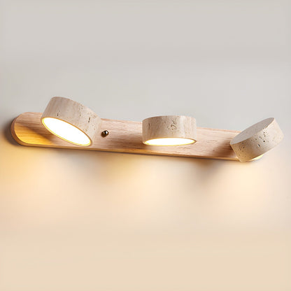 Travertijn Wandlamp Met Houten Basis En Dubbele LED Lichtbron Natuurlijke Steen Design Wandverlichting Voor Slaapkamer Hal En Woonkamer