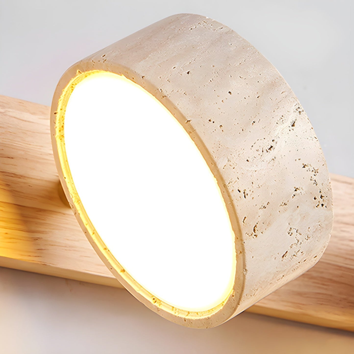 Travertijn Wandlamp Met Houten Basis En Dubbele LED Lichtbron Natuurlijke Steen Design Wandverlichting Voor Slaapkamer Hal En Woonkamer