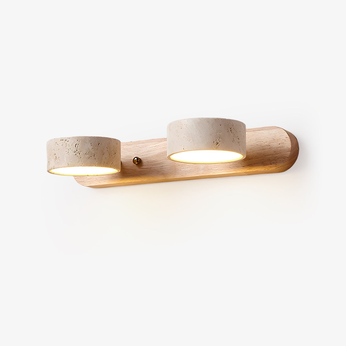 Travertijn Wandlamp Met Houten Basis En Dubbele LED Lichtbron Natuurlijke Steen Design Wandverlichting Voor Slaapkamer Hal En Woonkamer