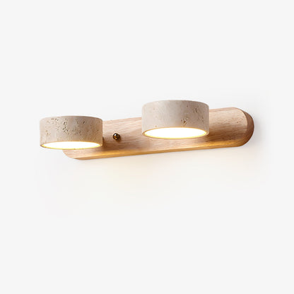 Travertijn Wandlamp Met Houten Basis En Dubbele LED Lichtbron Natuurlijke Steen Design Wandverlichting Voor Slaapkamer Hal En Woonkamer