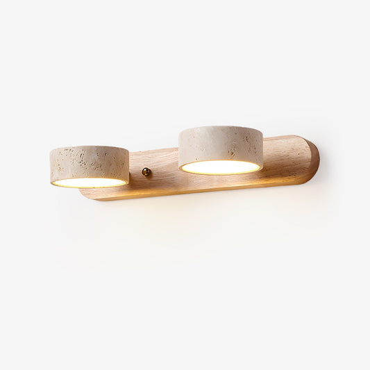 Travertijn Wandlamp Met Houten Basis En Dubbele LED Lichtbron Natuurlijke Steen Design Wandverlichting Voor Slaapkamer Hal En Woonkamer