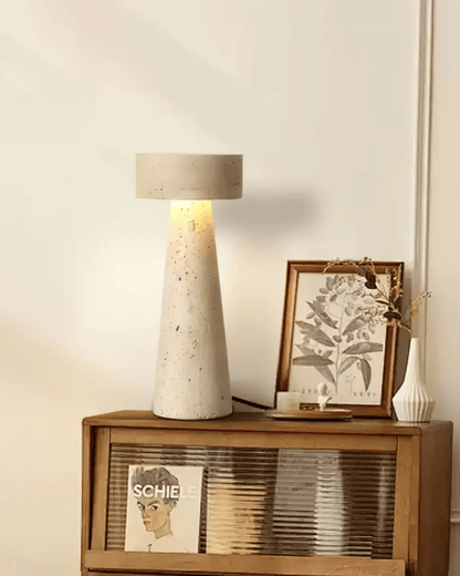 Tafellamp Travertin Natuursteen Kolom Design 30cm Beige Sfeerverlichting