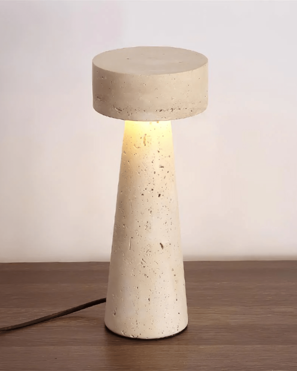 Tafellamp Travertin Natuursteen Kolom Design 30cm Beige Sfeerverlichting