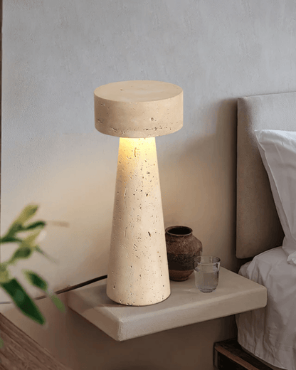 Tafellamp Travertin Natuursteen Kolom Design 30cm Beige Sfeerverlichting