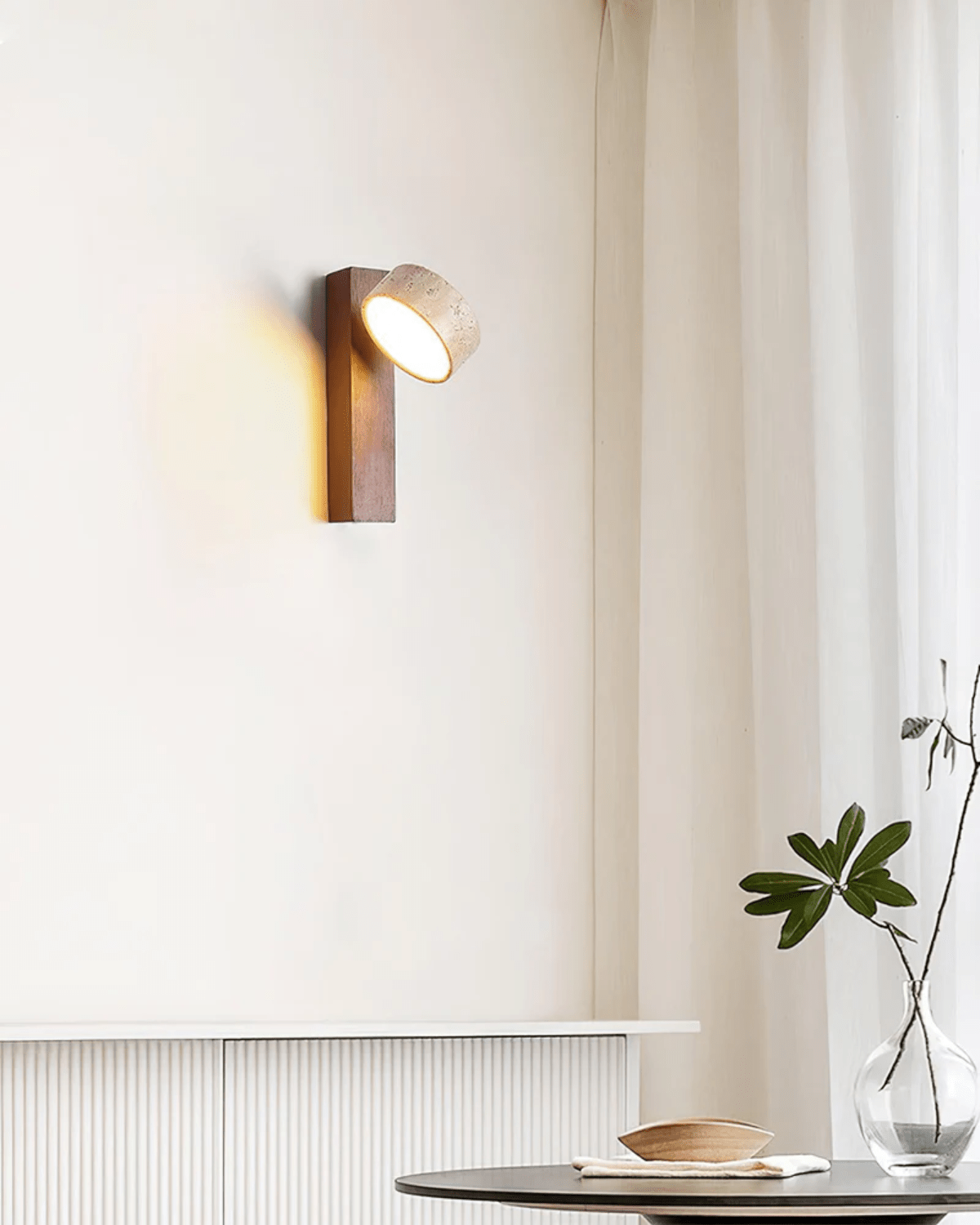 Wandlamp Travertin Walnoot Hout Verstelbaar Downlight Japandi 23cm