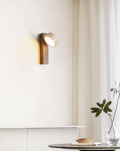 Wandlamp Travertin Walnoot Hout Verstelbaar Downlight Japandi 23cm