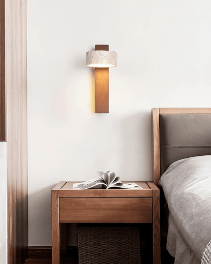 Wandlamp Travertin Walnoot Hout Verstelbaar Downlight Japandi 23cm