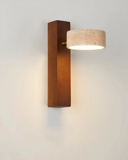 Wandlamp Travertin Walnoot Hout Verstelbaar Downlight Japandi 23cm
