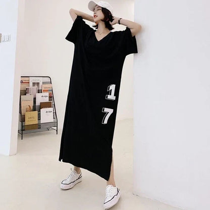 Oversized T-shirt Jurk met Nummerprint Trendy Korte Jurk - StudioMarella