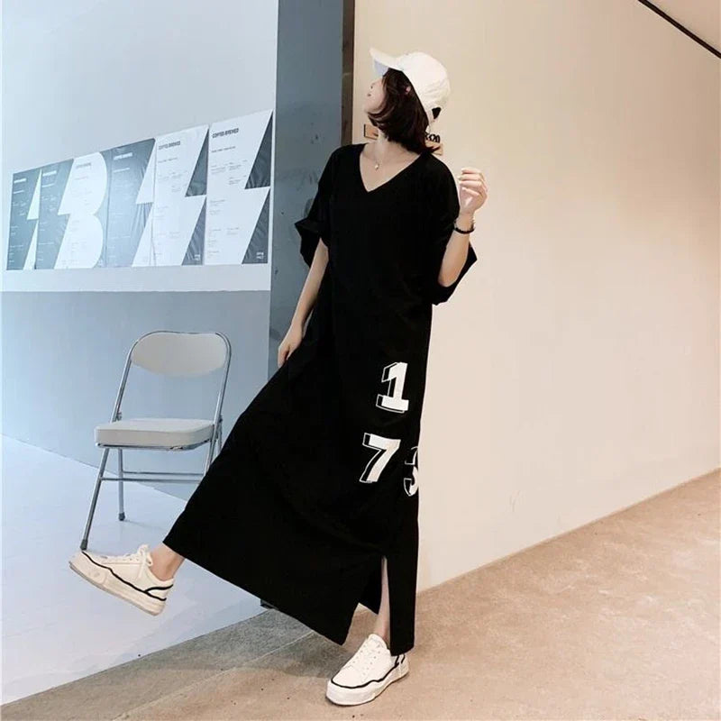 Oversized T-shirt Jurk met Nummerprint Trendy Korte Jurk