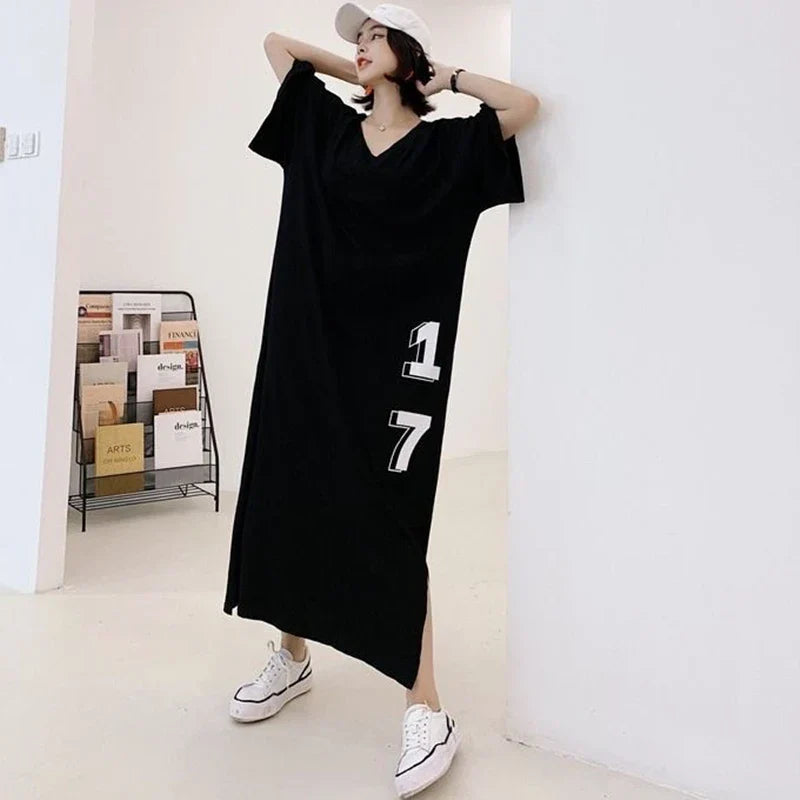 Oversized T-shirt Jurk met Nummerprint Trendy Korte Jurk