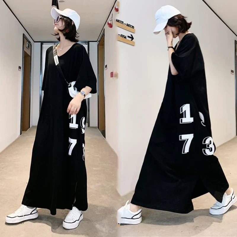 Oversized T-shirt Jurk met Nummerprint Trendy Korte Jurk