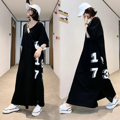 Oversized T-shirt Jurk met Nummerprint Trendy Korte Jurk