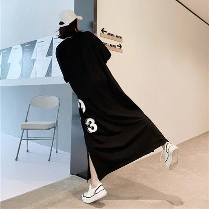 Oversized T-shirt Jurk met Nummerprint Trendy Korte Jurk
