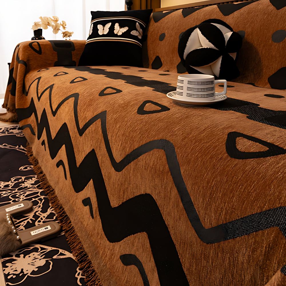Chenille Bankhoes met Tribal Geometrisch Patroon – Beschermende Sofacover voor 2-3 Persoons Banken en Fauteuils