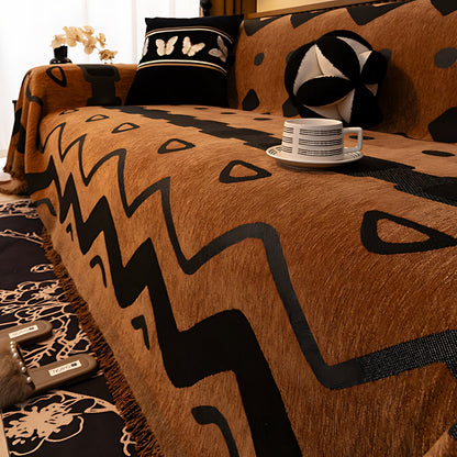 Chenille Bankhoes met Tribal Geometrisch Patroon – Beschermende Sofacover voor 2-3 Persoons Banken en Fauteuils