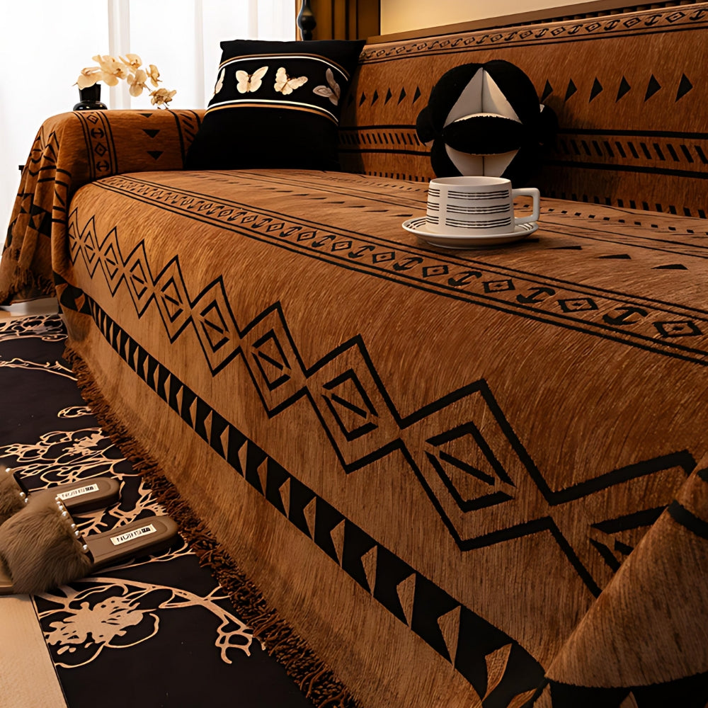 Chenille Bankhoes met Tribal Geometrisch Patroon – Beschermende Sofacover voor 2-3 Persoons Banken en Fauteuils