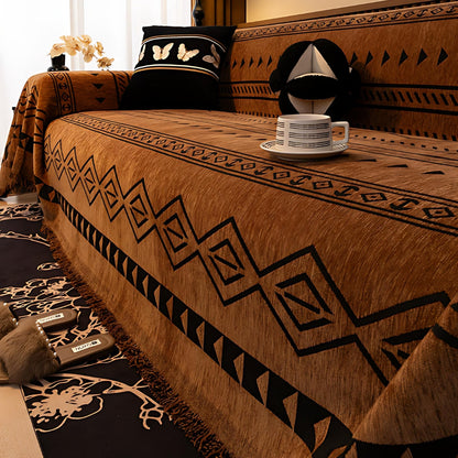 Chenille Bankhoes met Tribal Geometrisch Patroon – Beschermende Sofacover voor 2-3 Persoons Banken en Fauteuils