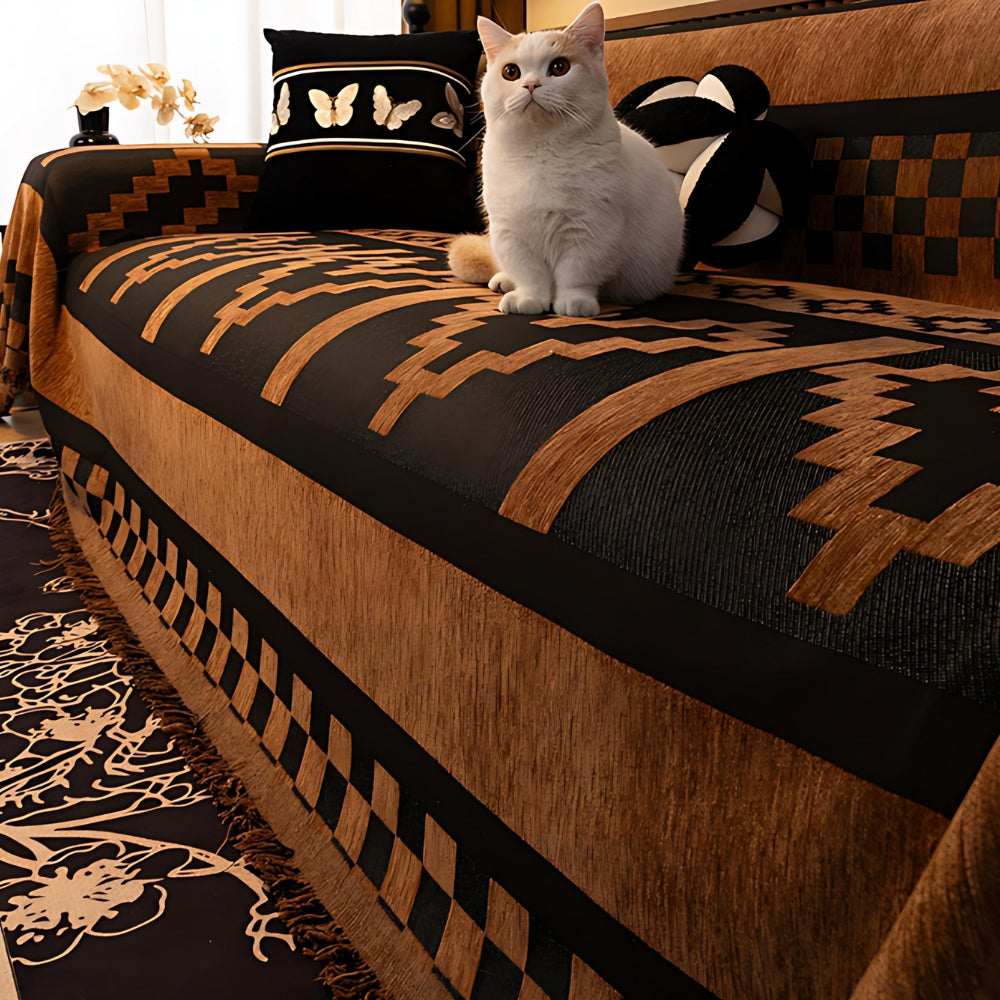 Chenille Bankhoes met Tribal Geometrisch Patroon – Beschermende Sofacover voor 2-3 Persoons Banken en Fauteuils