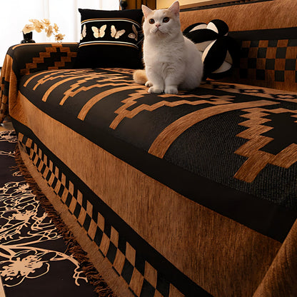 Chenille Bankhoes met Tribal Geometrisch Patroon – Beschermende Sofacover voor 2-3 Persoons Banken en Fauteuils