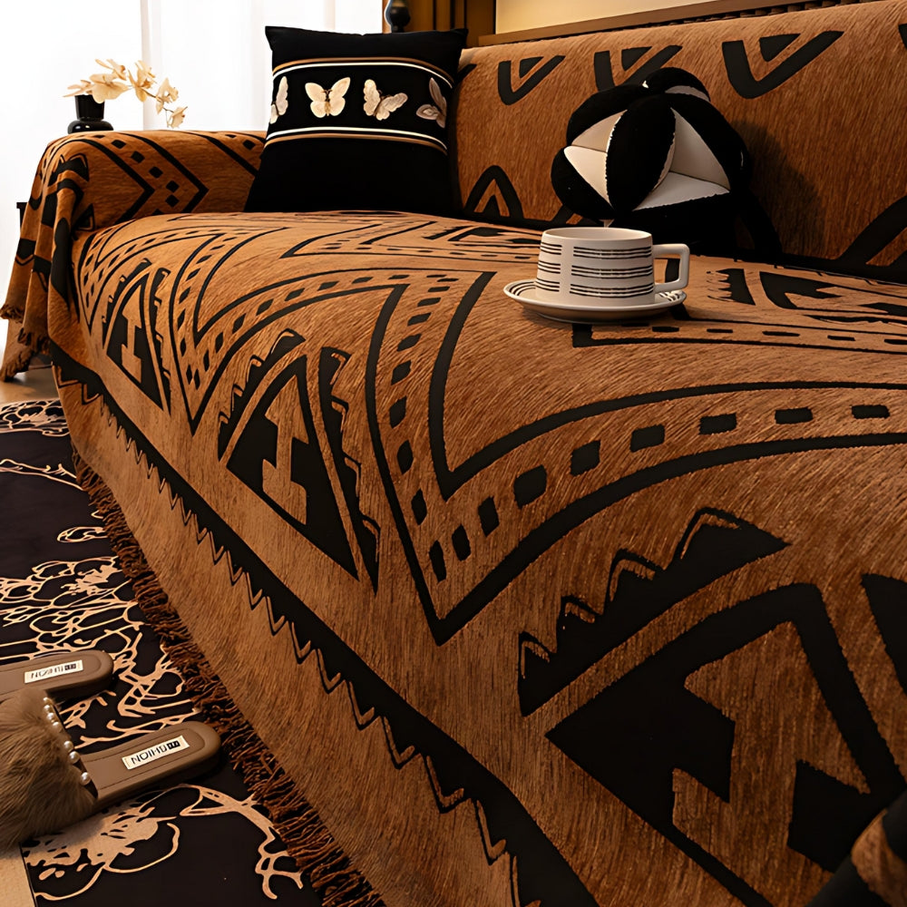 Chenille Bankhoes met Tribal Geometrisch Patroon – Beschermende Sofacover voor 2-3 Persoons Banken en Fauteuils