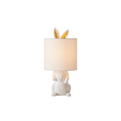 Hazenbeeldje Tafellamp met Stoffen Kap | Modern Design | Kunsthars | Charmante Decoratieve Verlichting