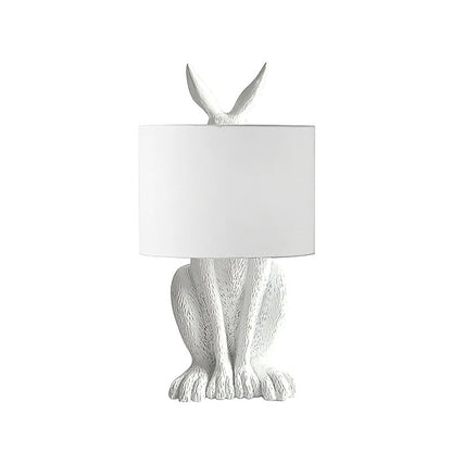 Hazenbeeldje Tafellamp met Stoffen Kap | Modern Design | Kunsthars | Charmante Decoratieve Verlichting