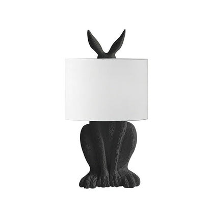 Hazenbeeldje Tafellamp met Stoffen Kap | Modern Design | Kunsthars | Charmante Decoratieve Verlichting