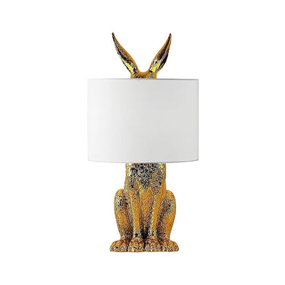 Hazenbeeldje Tafellamp met Stoffen Kap | Modern Design | Kunsthars | Charmante Decoratieve Verlichting