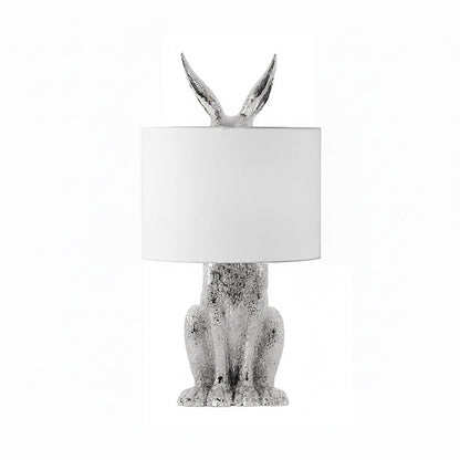 Hazenbeeldje Tafellamp met Stoffen Kap | Modern Design | Kunsthars | Charmante Decoratieve Verlichting