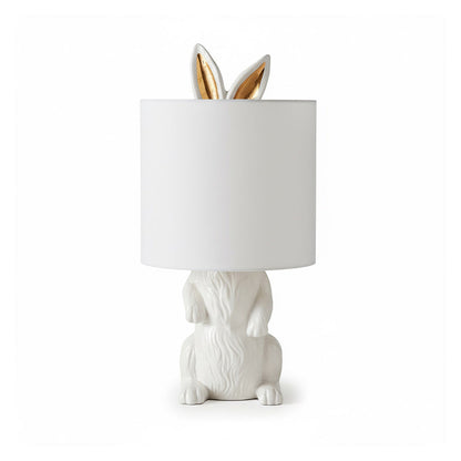 Hazenbeeldje Tafellamp met Stoffen Kap | Modern Design | Kunsthars | Charmante Decoratieve Verlichting