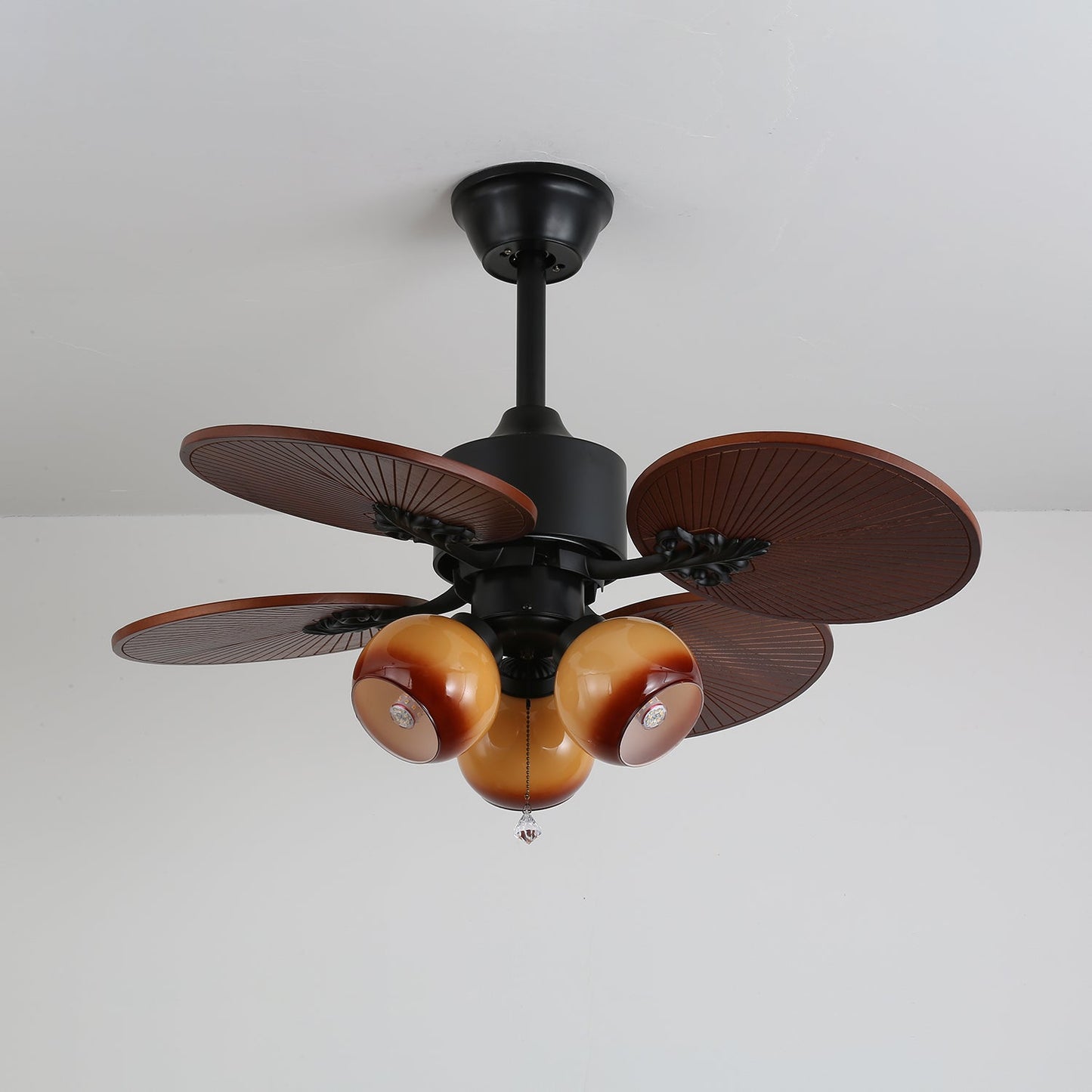 Tropische Plafondventilator met Glazen Lampenkap - Stille Kamerventilator 6-snelheden Afstandsbediening