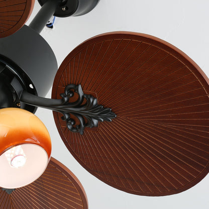 Tropische Plafondventilator met Glazen Lampenkap - Stille Kamerventilator 6-snelheden Afstandsbediening