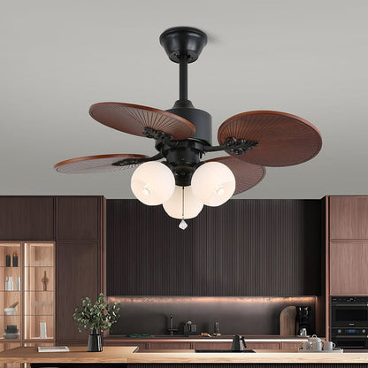 Tropische Plafondventilator met Glazen Lampenkap - Stille Kamerventilator 6-snelheden Afstandsbediening