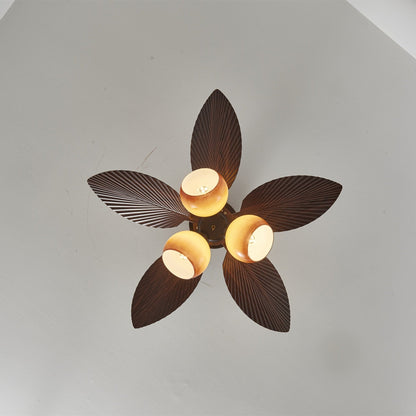 Vintage Plafondventilator met Verlichting – 91cm Diameter – Walnoot Afwerking & Oranje Kap