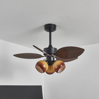 Vintage Plafondventilator met Verlichting – 91cm Diameter – Walnoot Afwerking & Oranje Kap