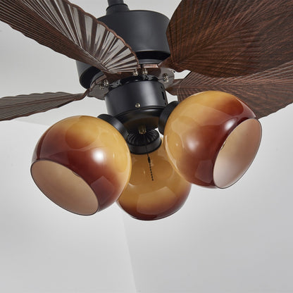 Vintage Plafondventilator met Verlichting – 91cm Diameter – Walnoot Afwerking & Oranje Kap