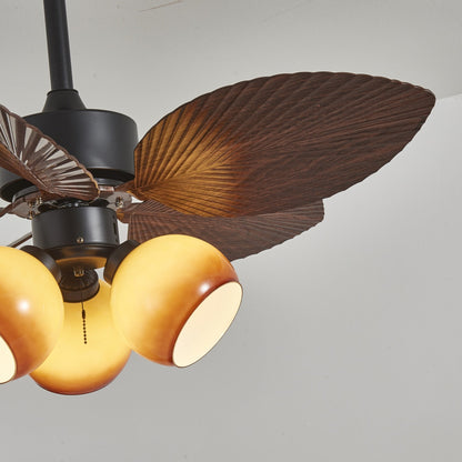 Vintage Plafondventilator met Verlichting – 91cm Diameter – Walnoot Afwerking & Oranje Kap
