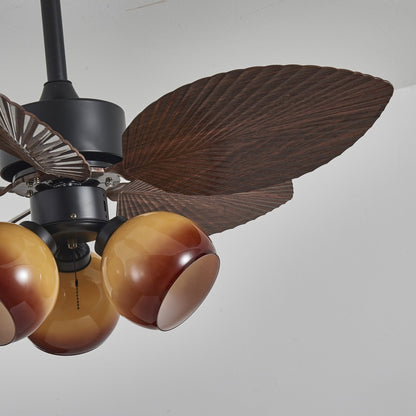 Vintage Plafondventilator met Verlichting – 91cm Diameter – Walnoot Afwerking & Oranje Kap