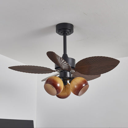 Vintage Plafondventilator met Verlichting – 91cm Diameter – Walnoot Afwerking & Oranje Kap