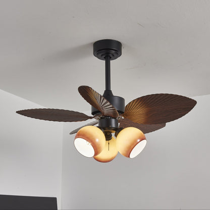 Vintage Plafondventilator met Verlichting – 91cm Diameter – Walnoot Afwerking & Oranje Kap