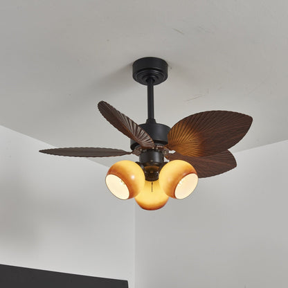 Vintage Plafondventilator met Verlichting – 91cm Diameter – Walnoot Afwerking & Oranje Kap