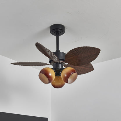 Vintage Plafondventilator met Verlichting – 91cm Diameter – Walnoot Afwerking & Oranje Kap
