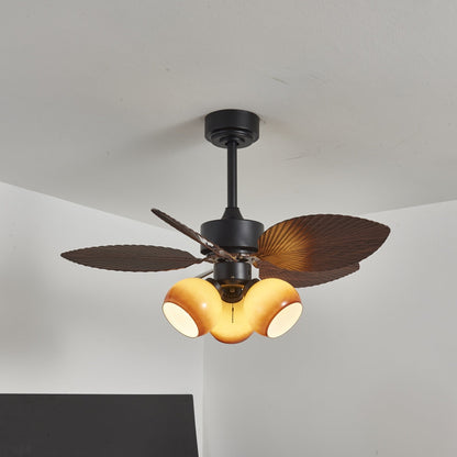 Vintage Plafondventilator met Verlichting – 91cm Diameter – Walnoot Afwerking & Oranje Kap