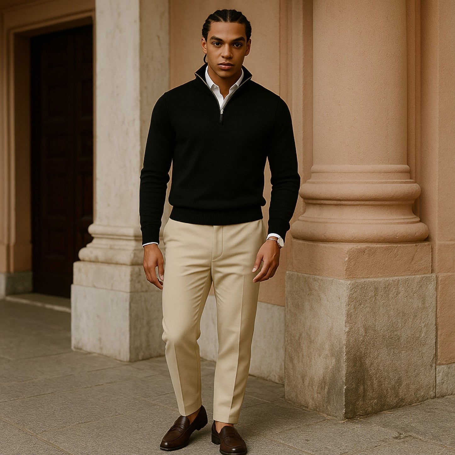 Trui van kasjmier met halve rits en slim fit