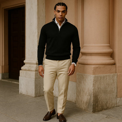 Trui van kasjmier met halve rits en slim fit