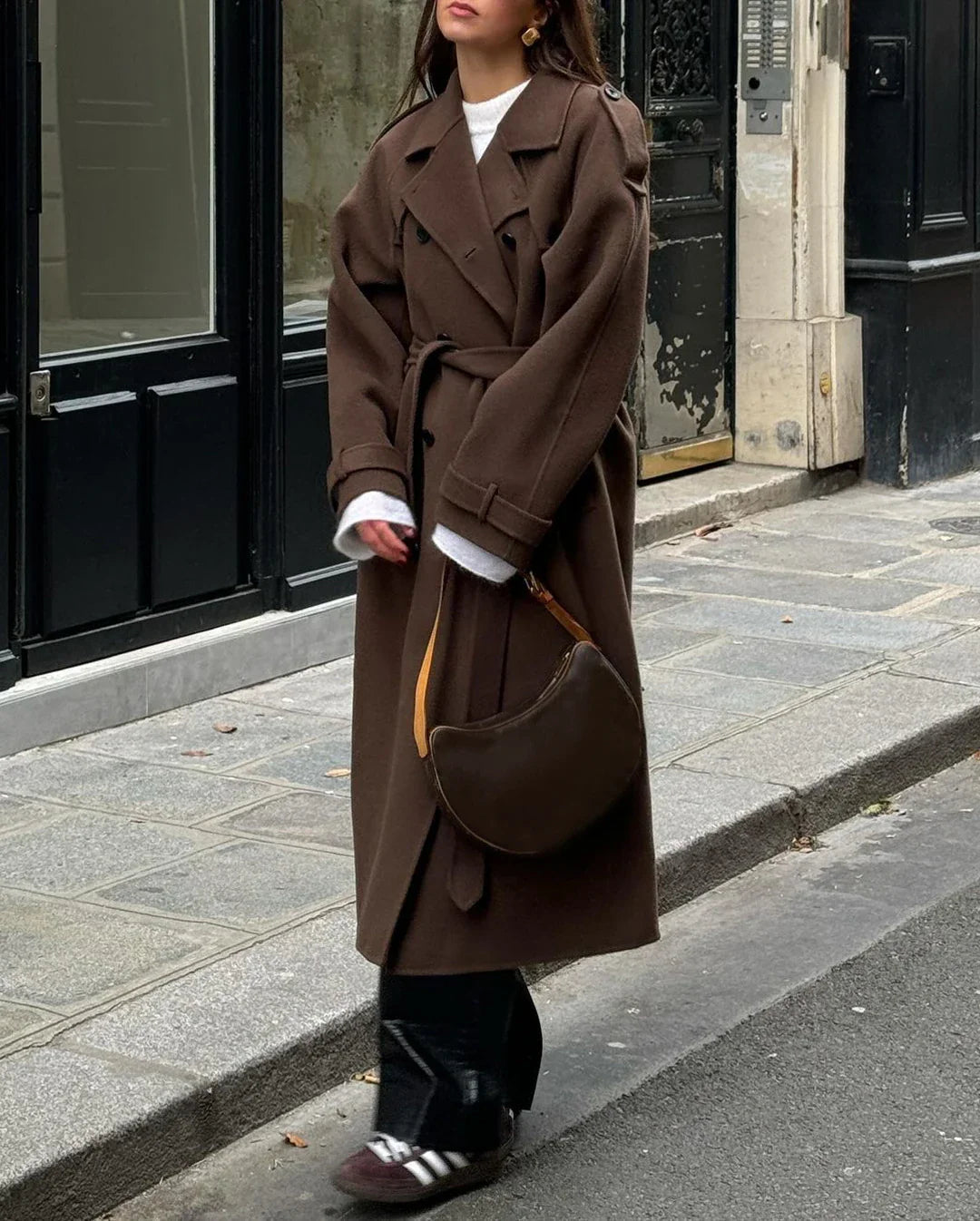 Dames Trenchcoat Lange Warme Winterjas Met Ceintuur