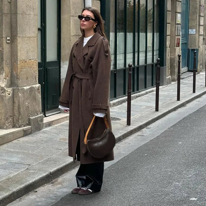 Dames Trenchcoat Lange Warme Winterjas Met Ceintuur